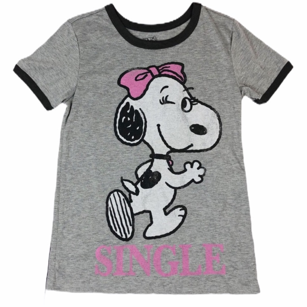 Snoopy Belle I’m Single Graphic Tee Gray Pink New Charlie Brown Shirt